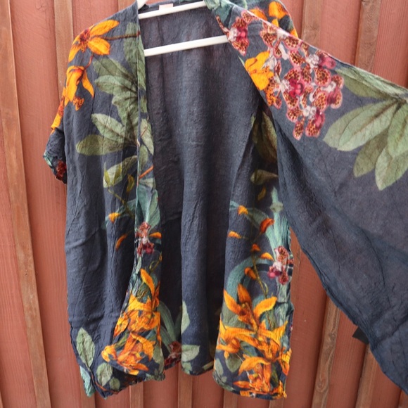 Powder Botany Bliss Charcoal 100% Wool Wrap Open Cardigan Vintage Large XL Women - Picture 10 of 16